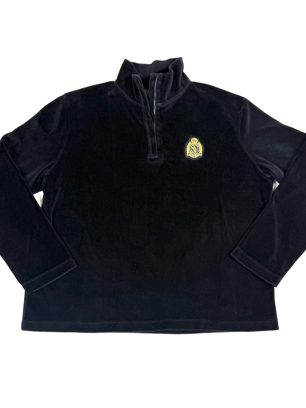 Vintage Lauren Ralph Lauren Black Velour Quarter Zip Crest Pullover Petite M